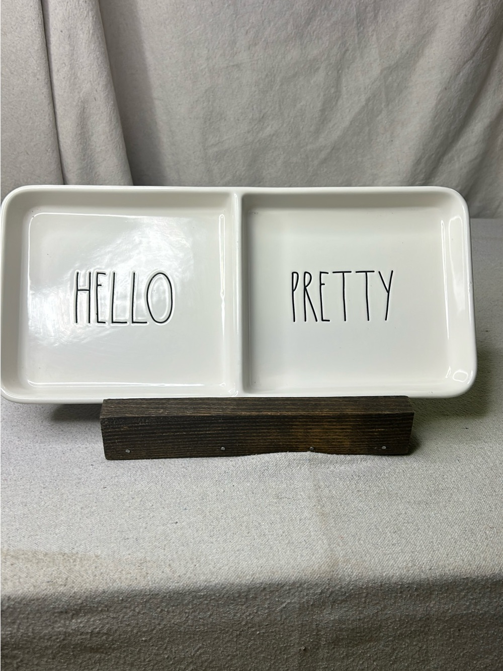 Rae Dunn White Ceramic 'HELLO' 'PRETTY' Divided Vanity Tray